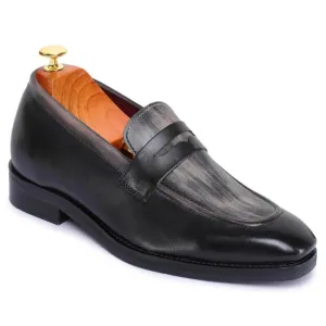 7 CM / 2.76 Inches Taller - CMR CHAMARIPA  Height Increasing Shoes For Men - Handcrafted Penny Loafers - Black