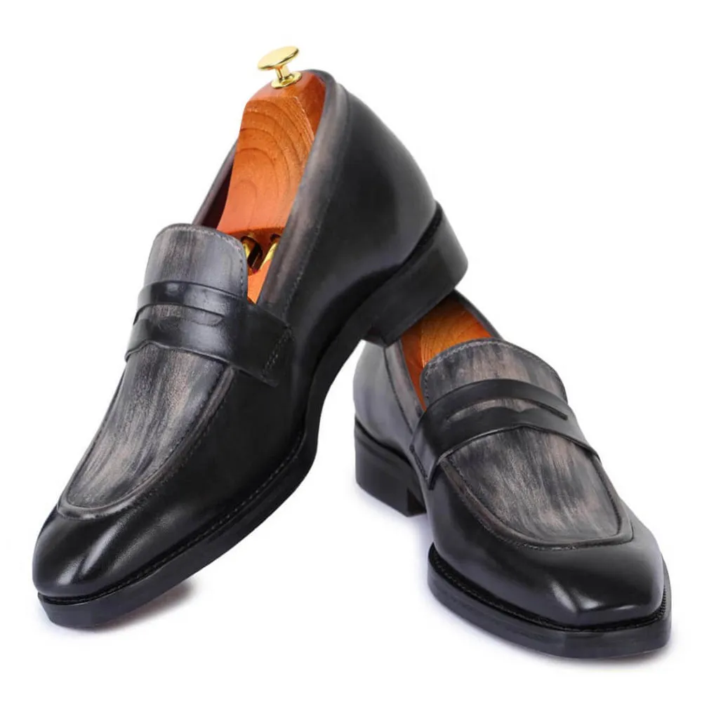 7 CM / 2.76 Inches Taller - CMR CHAMARIPA  Height Increasing Shoes For Men - Handcrafted Penny Loafers - Black