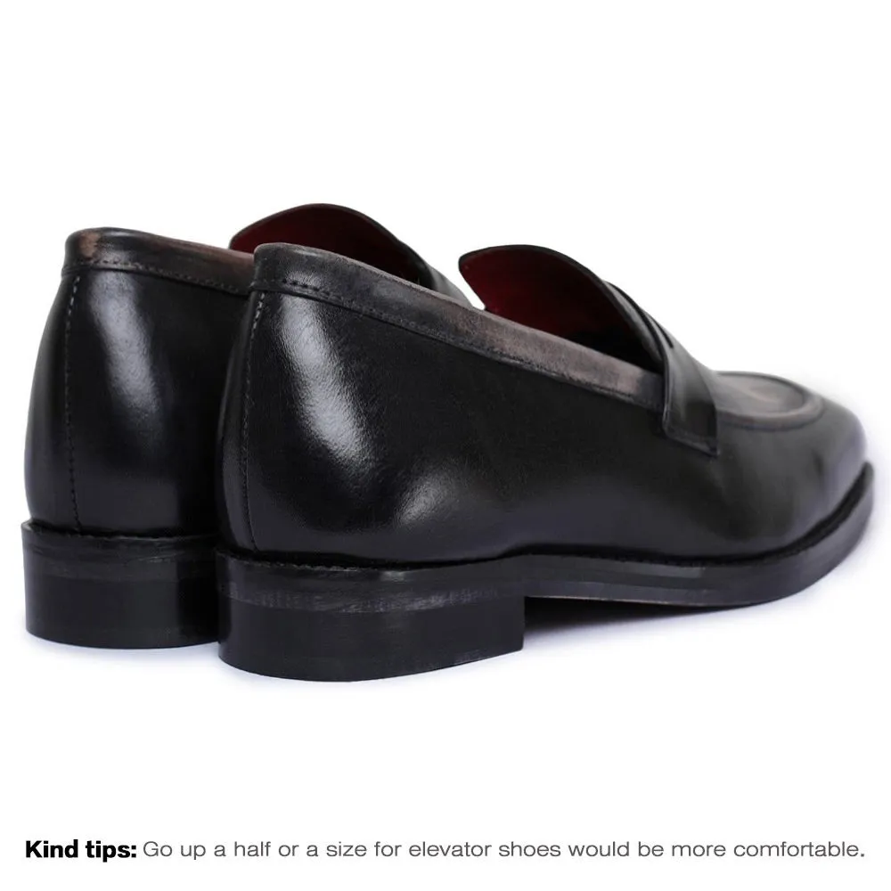 7 CM / 2.76 Inches Taller - CMR CHAMARIPA  Height Increasing Shoes For Men - Handcrafted Penny Loafers - Black