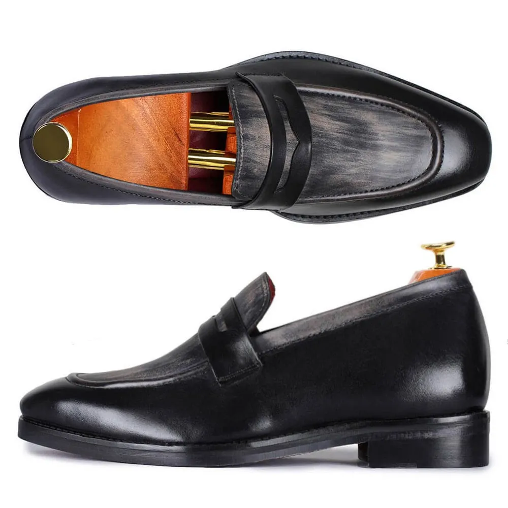 7 CM / 2.76 Inches Taller - CMR CHAMARIPA  Height Increasing Shoes For Men - Handcrafted Penny Loafers - Black