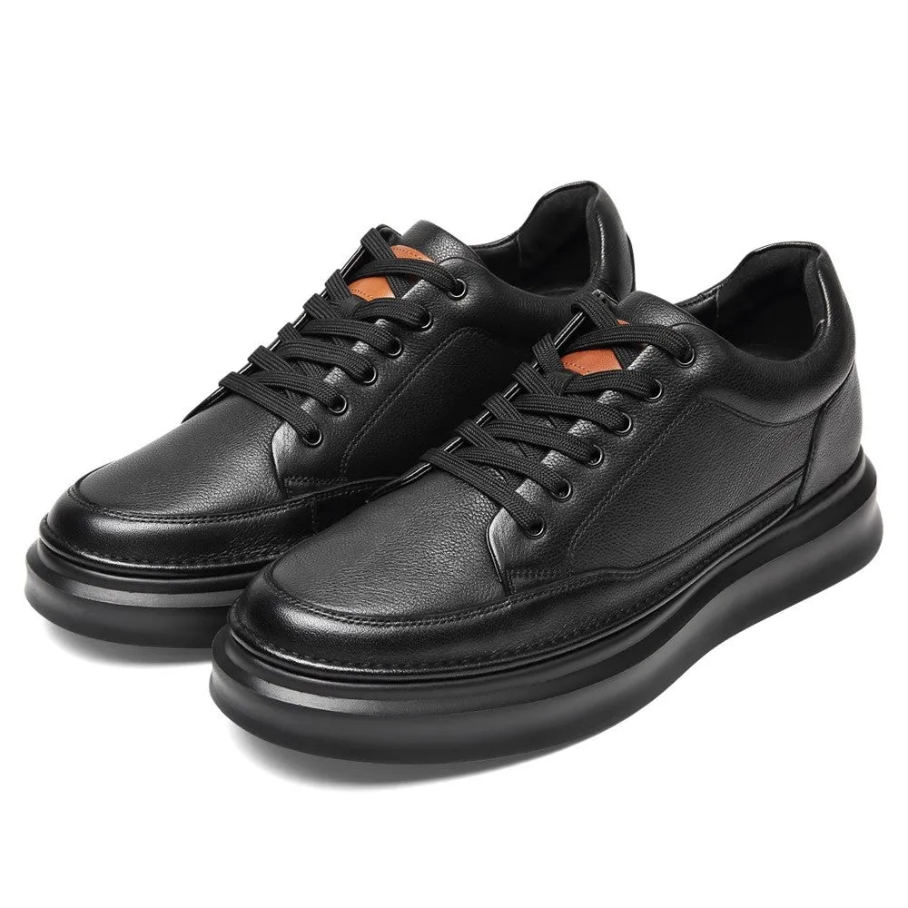 7 CM/2.76 Inches CMR CHAMARIPA Men's Black Leather Elevator Sneakers