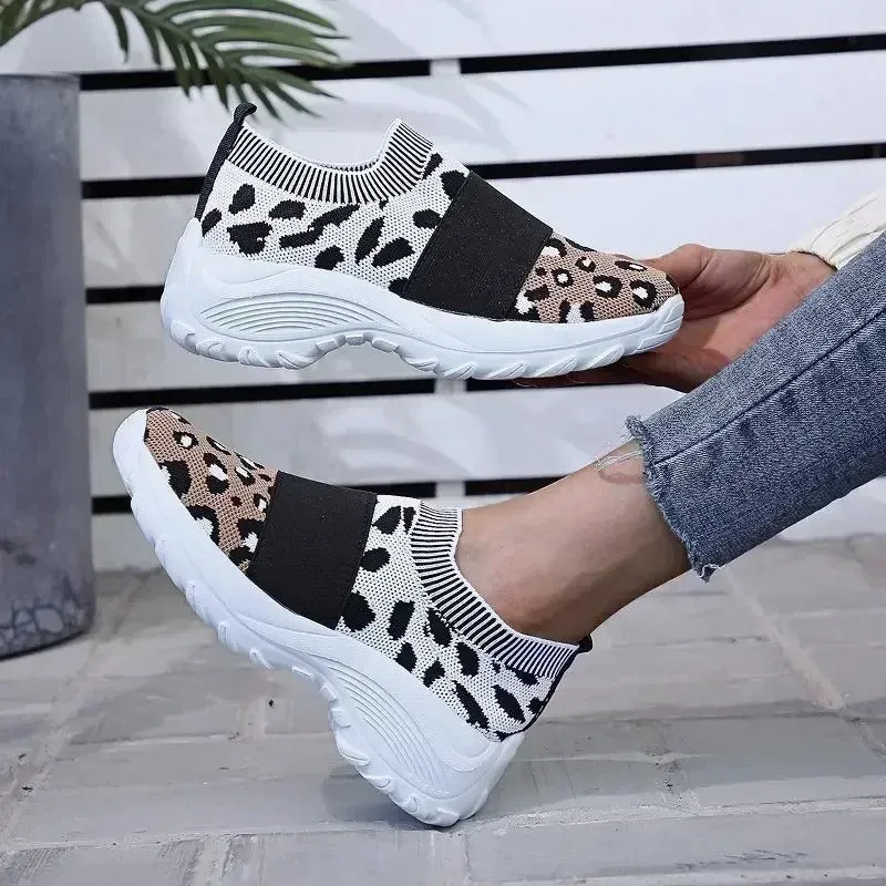 Breathable Leopard Print Mesh Sneaker Shoes