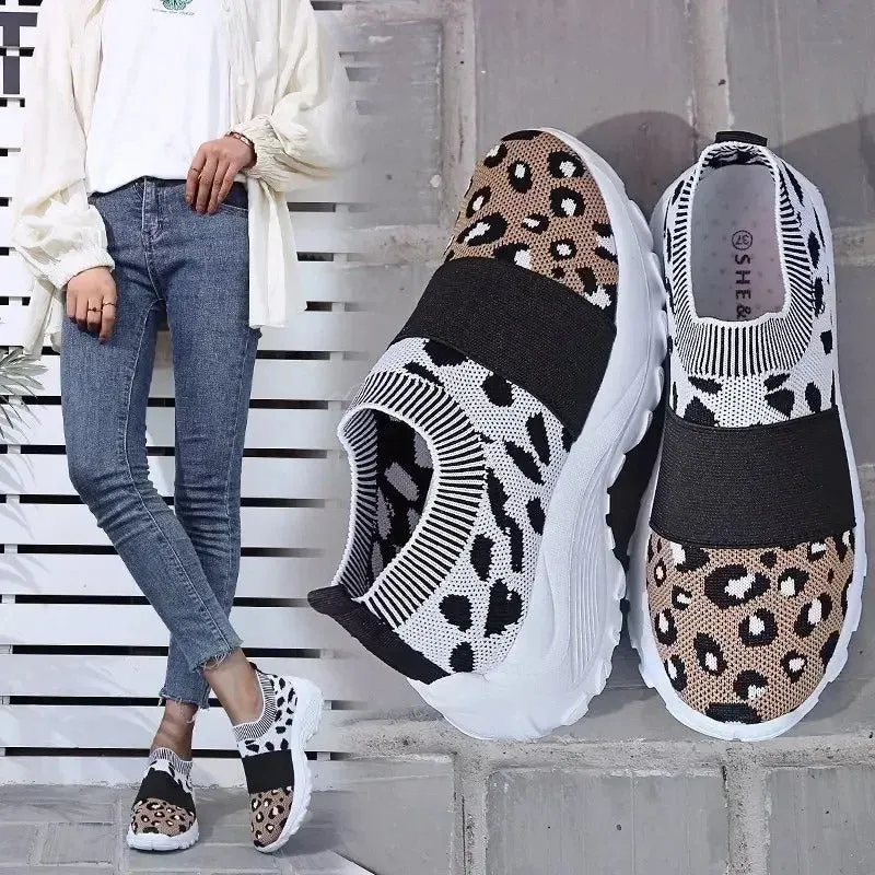 Breathable Leopard Print Mesh Sneaker Shoes