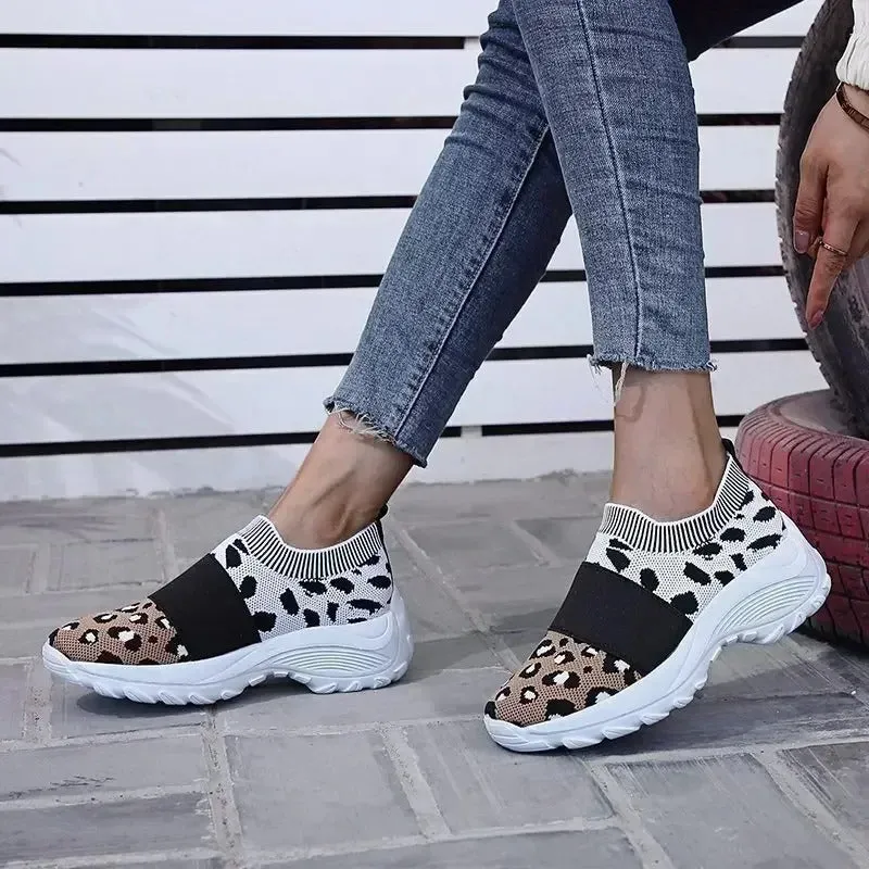 Breathable Leopard Print Mesh Sneaker Shoes