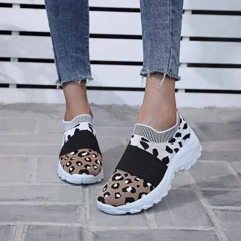 Breathable Leopard Print Mesh Sneaker Shoes