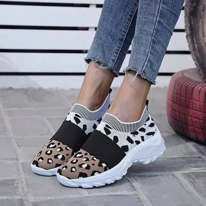 Breathable Leopard Print Mesh Sneaker Shoes