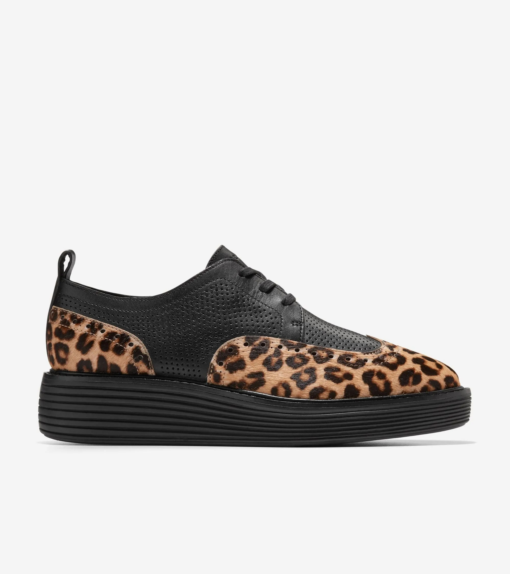 Cole Haan Original Grand Platform Wingtip Oxford Black/Cheetah Print Sneakers