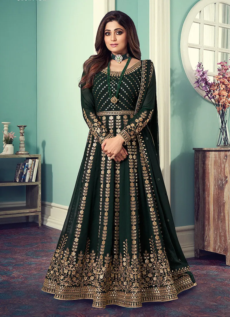 Dark Green Sequence Embellished Bollywood Anarkali Suit