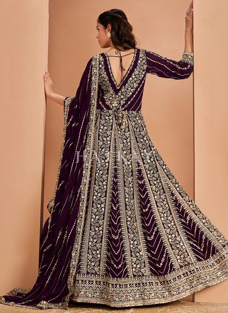 Deep Wine Embroidery Anarkali Suit