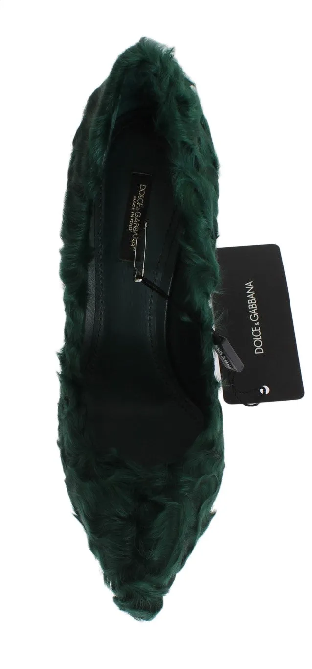 Dolce & Gabbana Green Xiangao Lamb Fur Leather Pumps