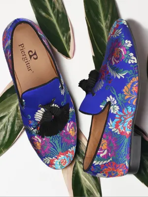 Italian big-name Chinese-style floral silk handmade men's loafers with exquisite tassels and trendy smoking shoes