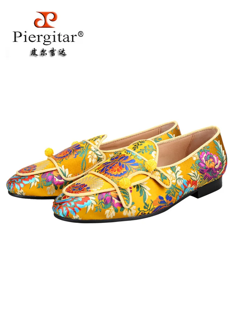 Italian big-name design new Chinese-style printed silk slip-on loafers for men with handmade buckles for men