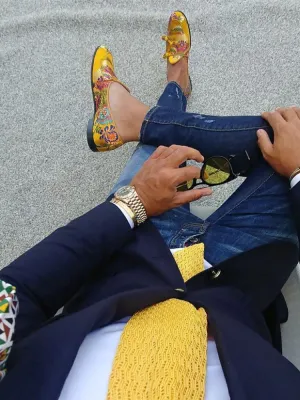 Italian big-name design new Chinese-style printed silk slip-on loafers for men with handmade buckles for men