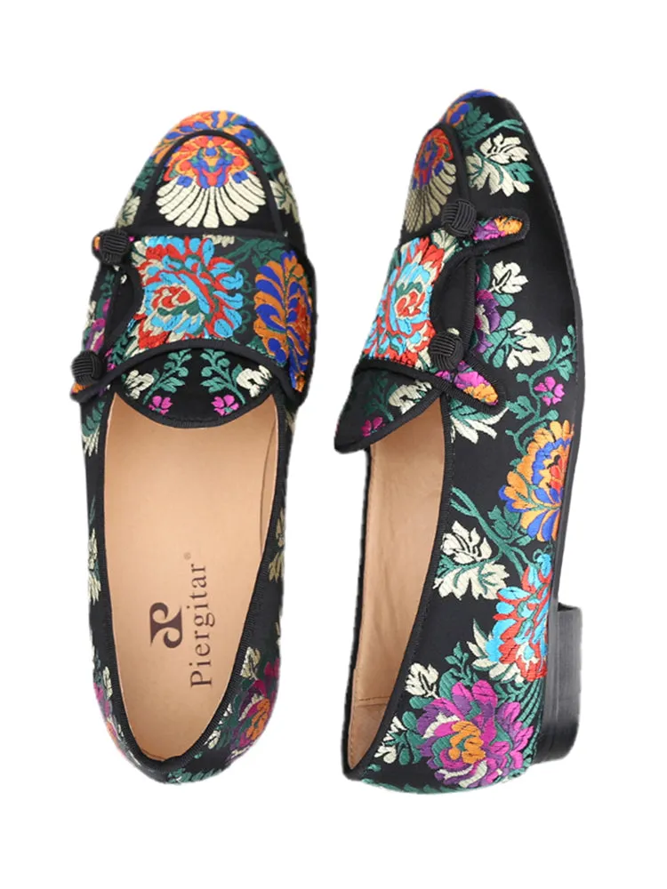 Italian big-name design new Chinese-style printed silk slip-on loafers for men with handmade buckles for men