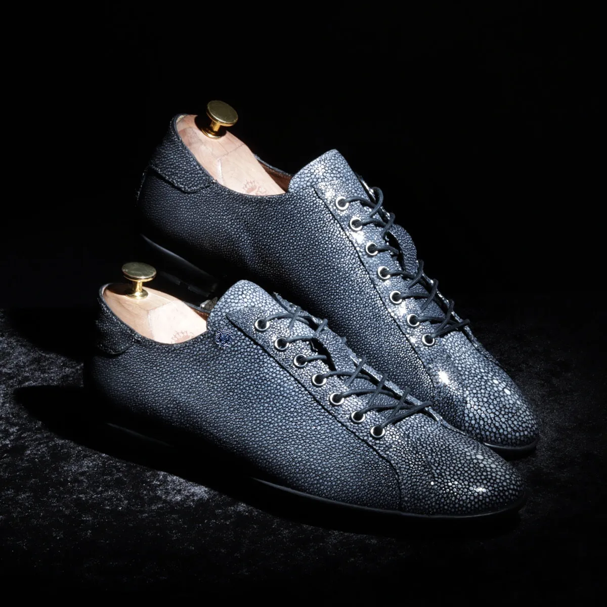 Light Weight Lace-Up Sneaker in Exotic Stingray Fish Leather