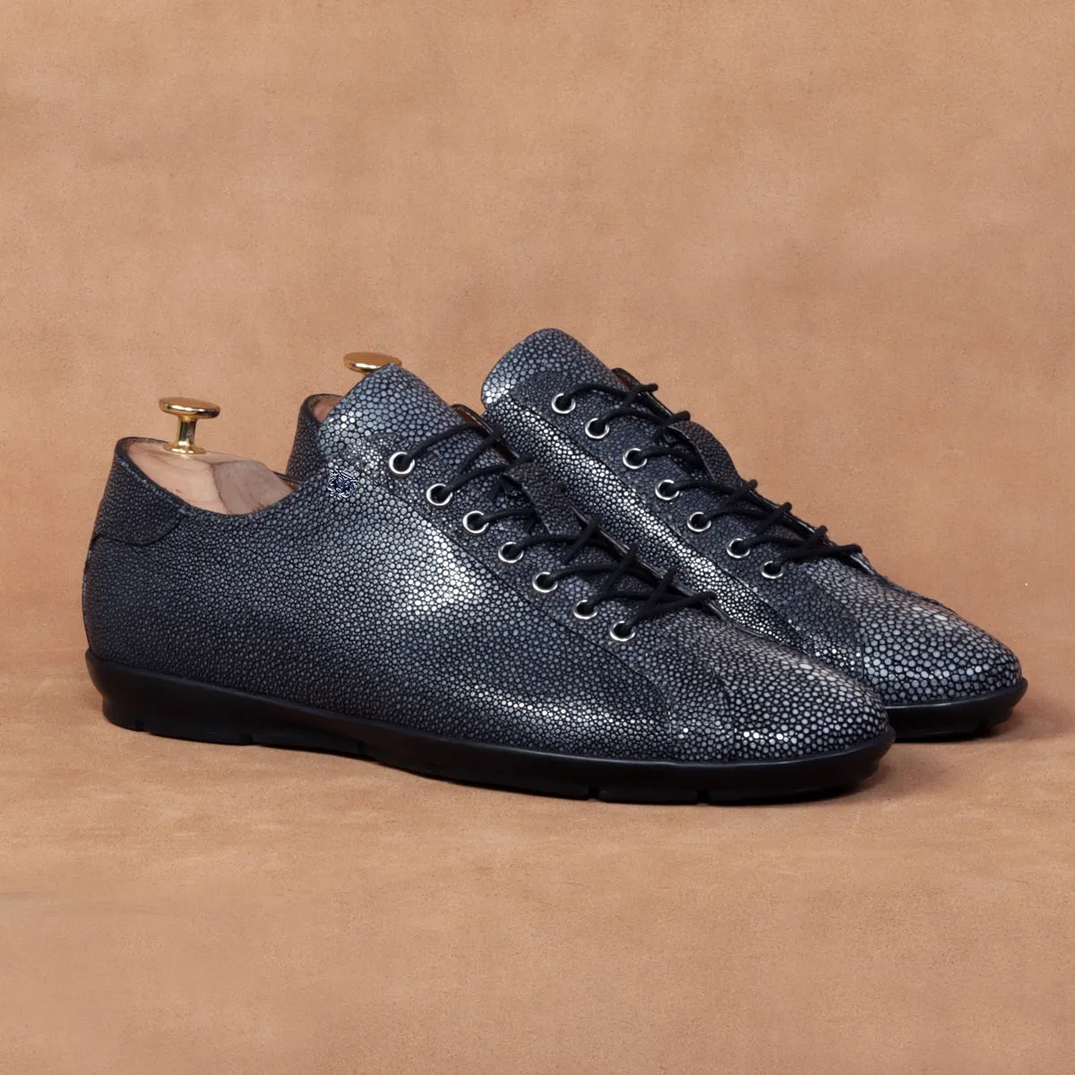 Light Weight Lace-Up Sneaker in Exotic Stingray Fish Leather
