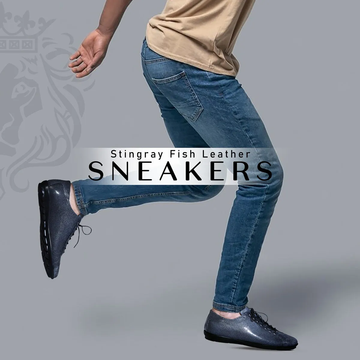 Light Weight Lace-Up Sneaker in Exotic Stingray Fish Leather
