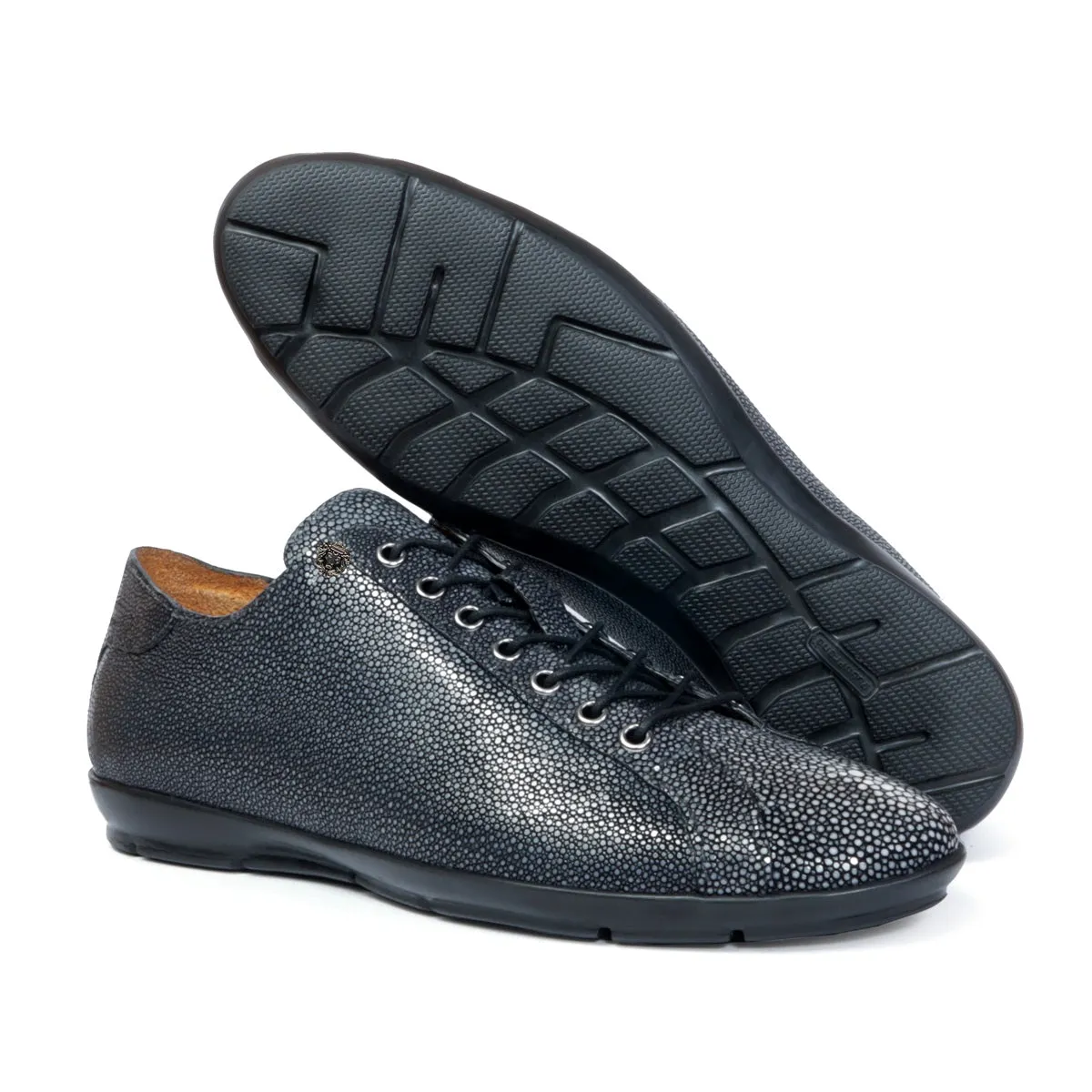 Light Weight Lace-Up Sneaker in Exotic Stingray Fish Leather
