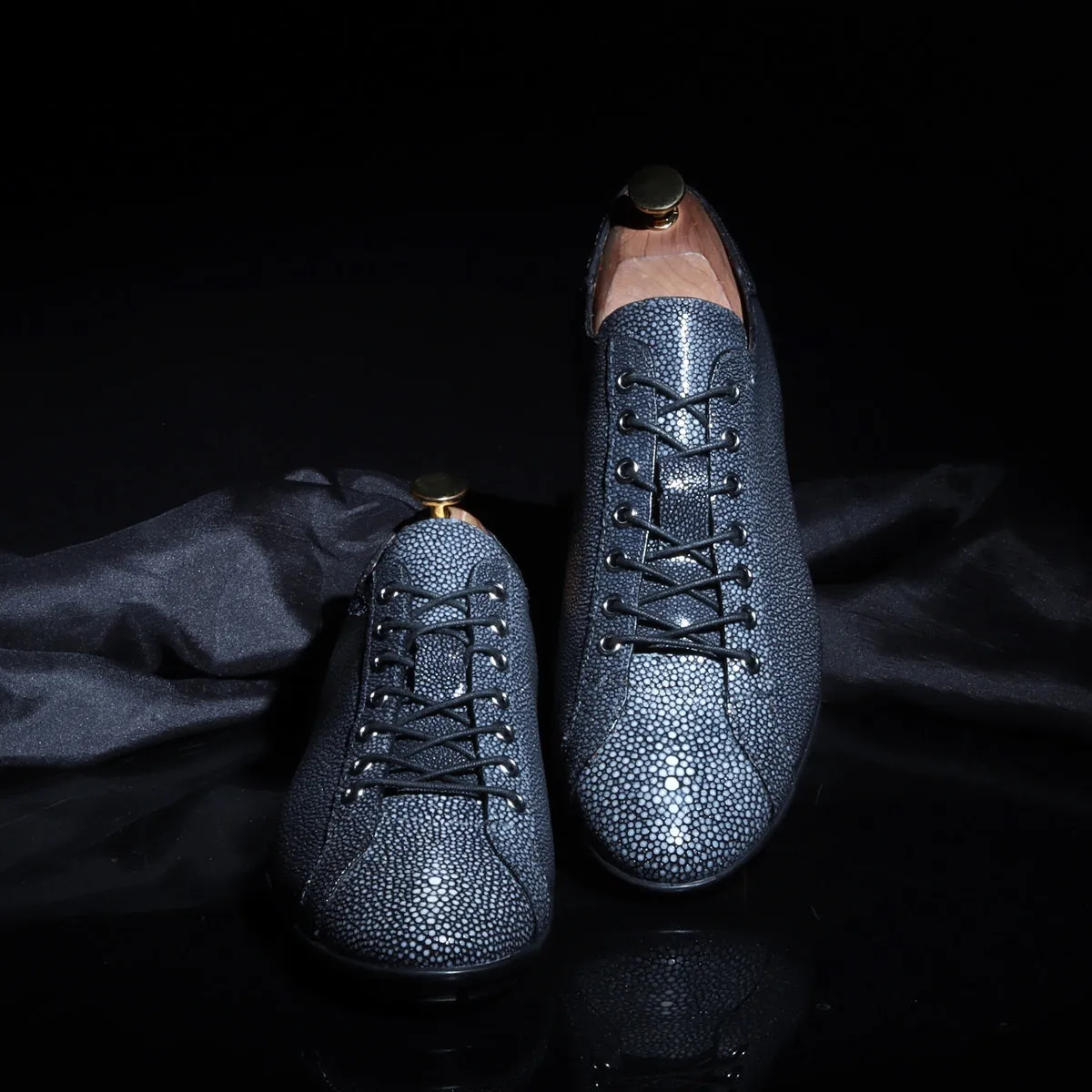 Light Weight Lace-Up Sneaker in Exotic Stingray Fish Leather