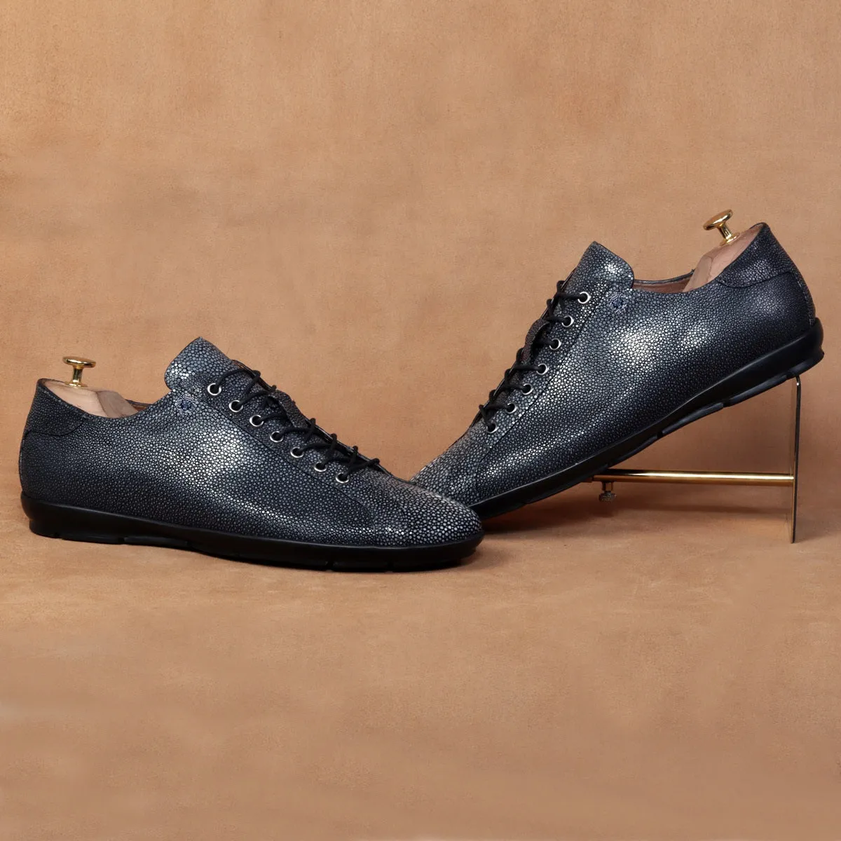 Light Weight Lace-Up Sneaker in Exotic Stingray Fish Leather