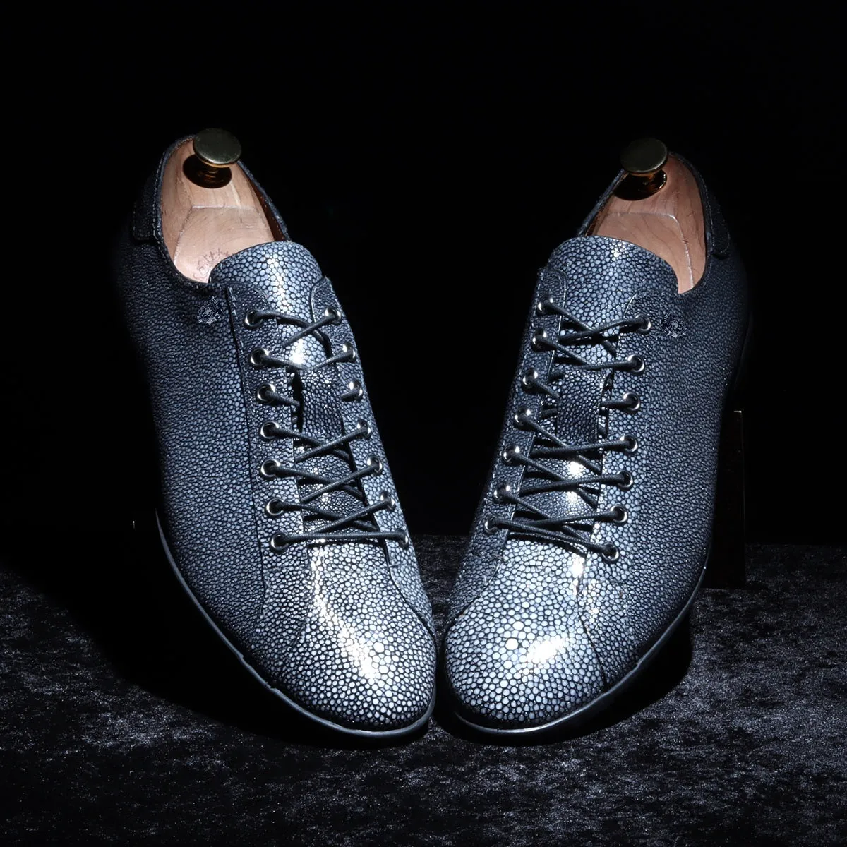 Light Weight Lace-Up Sneaker in Exotic Stingray Fish Leather
