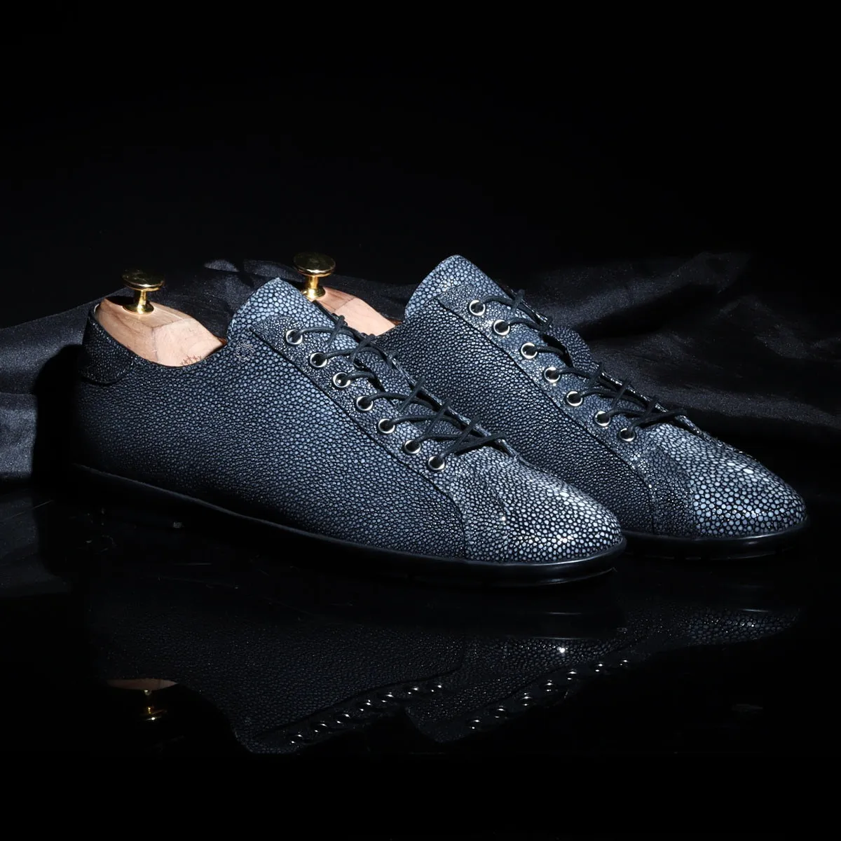 Light Weight Lace-Up Sneaker in Exotic Stingray Fish Leather