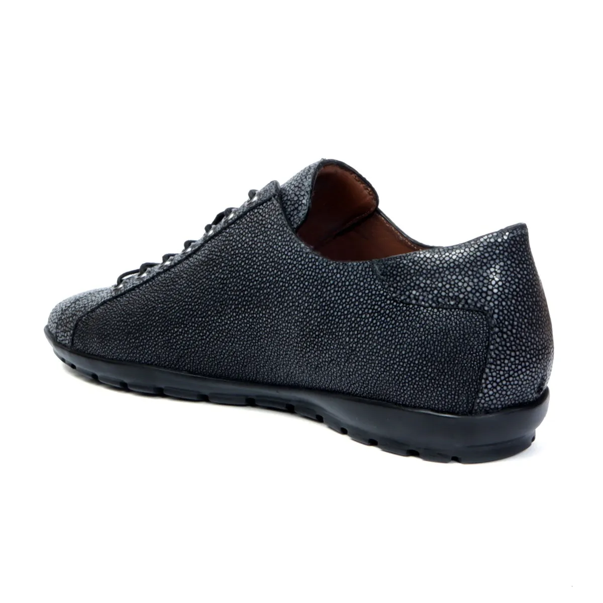 Light Weight Lace-Up Sneaker in Exotic Stingray Fish Leather