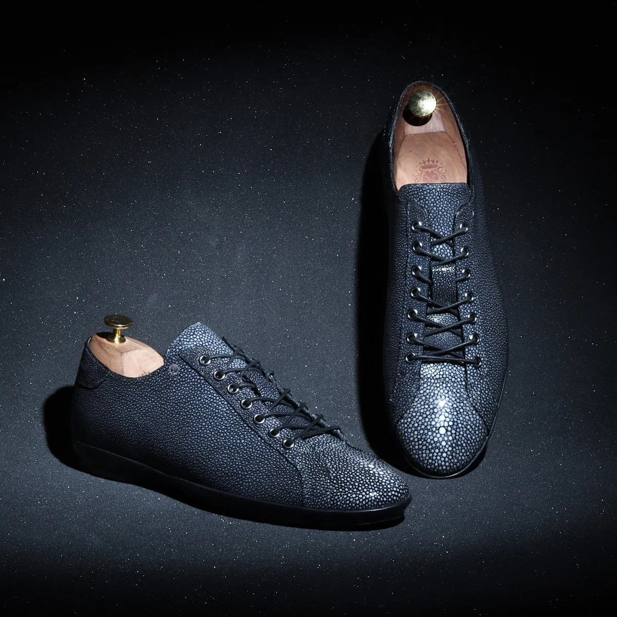 Light Weight Lace-Up Sneaker in Exotic Stingray Fish Leather