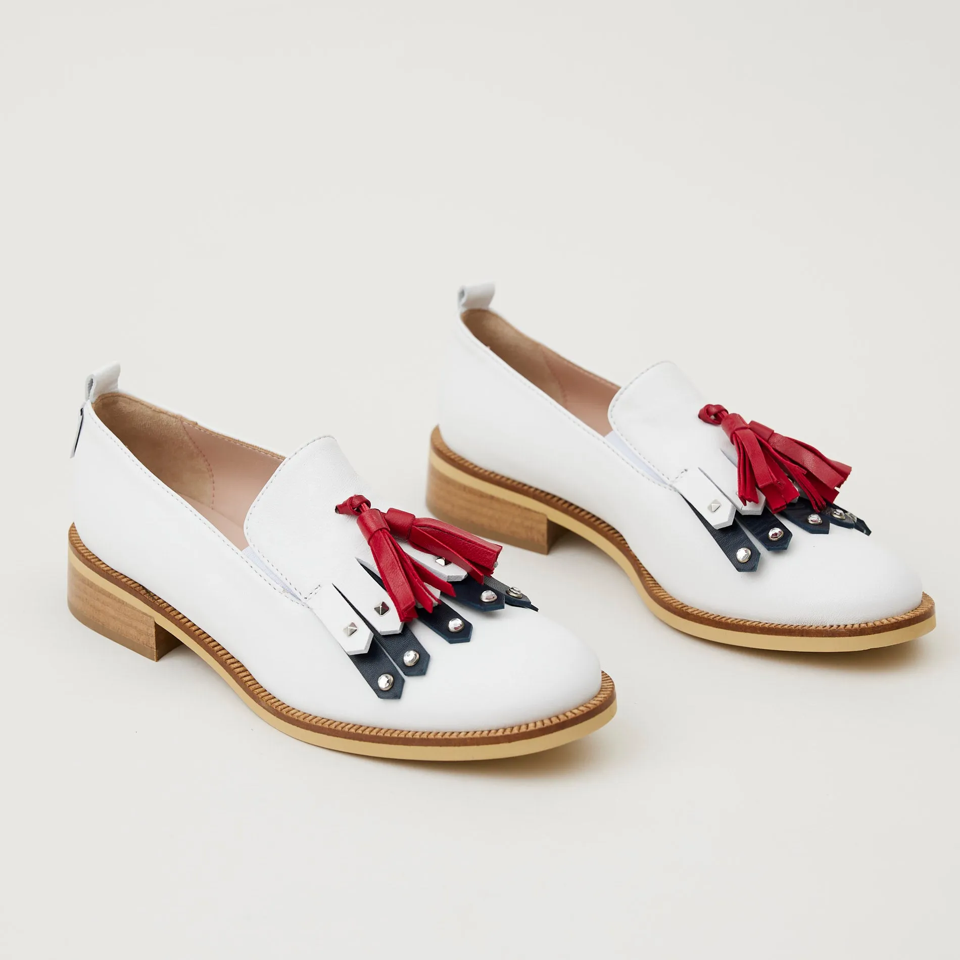 Marco Moreo White Leather Oxford Loafers