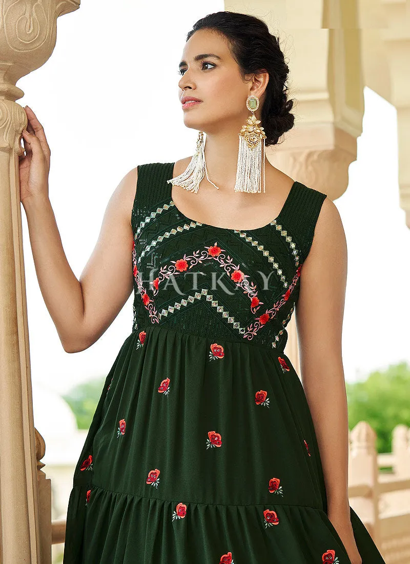 Olive Green Multi Embroidered Flared Anarkali Gown