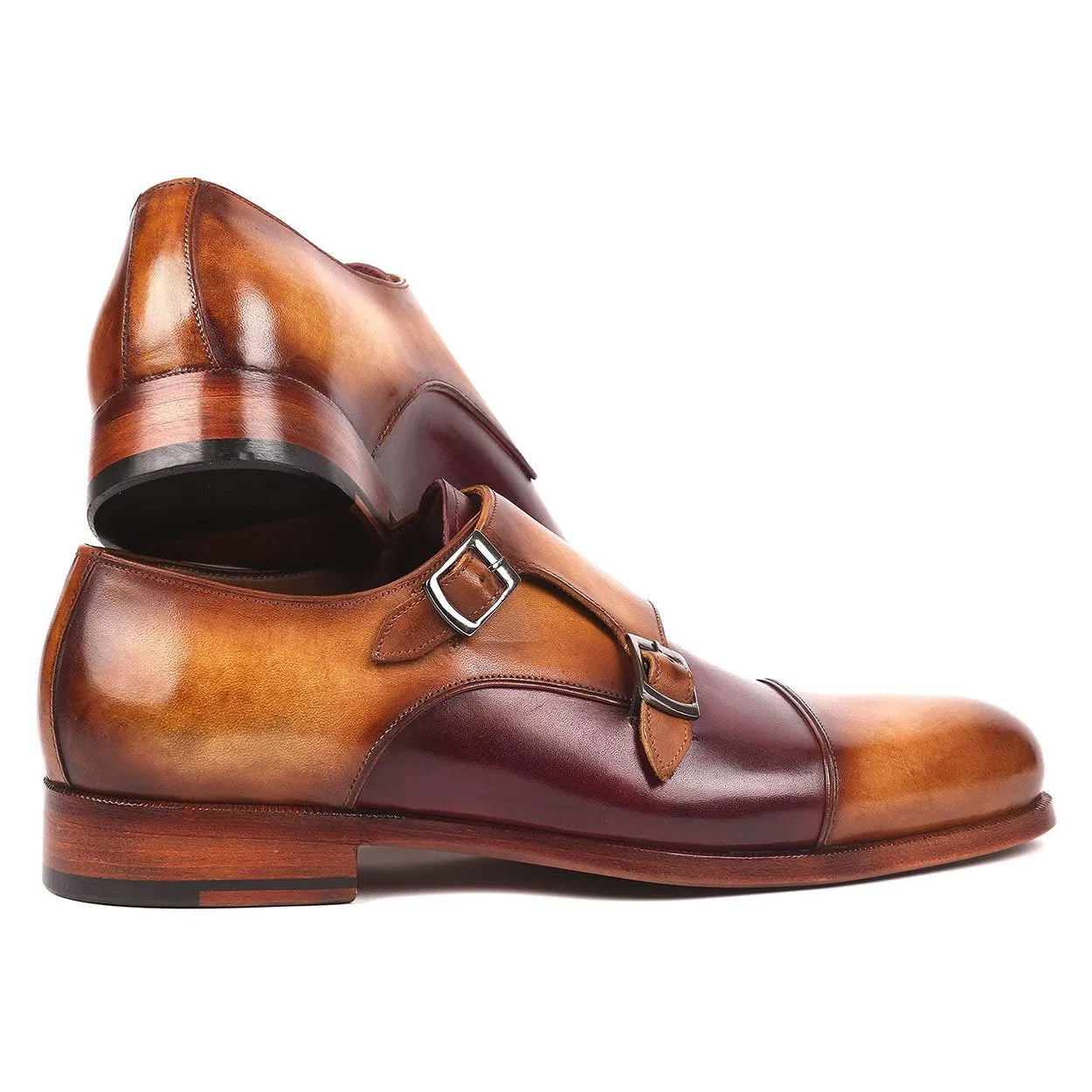 Paul Parkman Men's Brown and Purple Captoe Double-Monkstraps Loafers 045BP17 (PM6158)