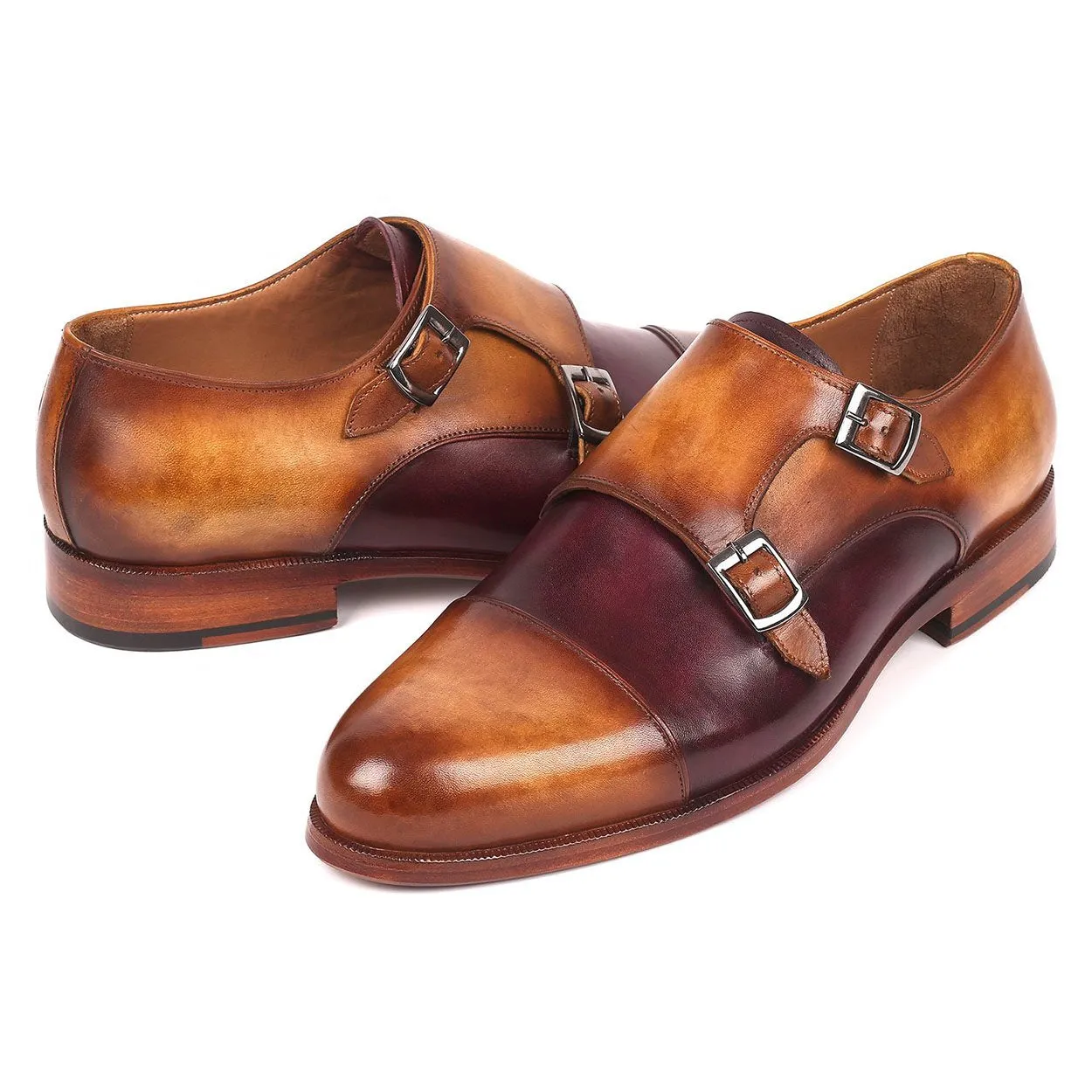 Paul Parkman Men's Brown and Purple Captoe Double-Monkstraps Loafers 045BP17 (PM6158)