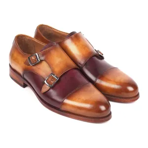 Paul Parkman Men's Brown and Purple Captoe Double-Monkstraps Loafers 045BP17 (PM6158)
