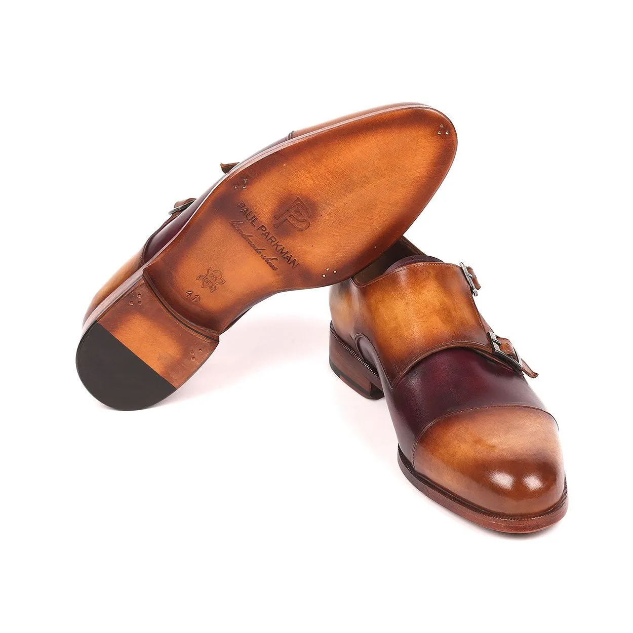 Paul Parkman Men's Brown and Purple Captoe Double-Monkstraps Loafers 045BP17 (PM6158)
