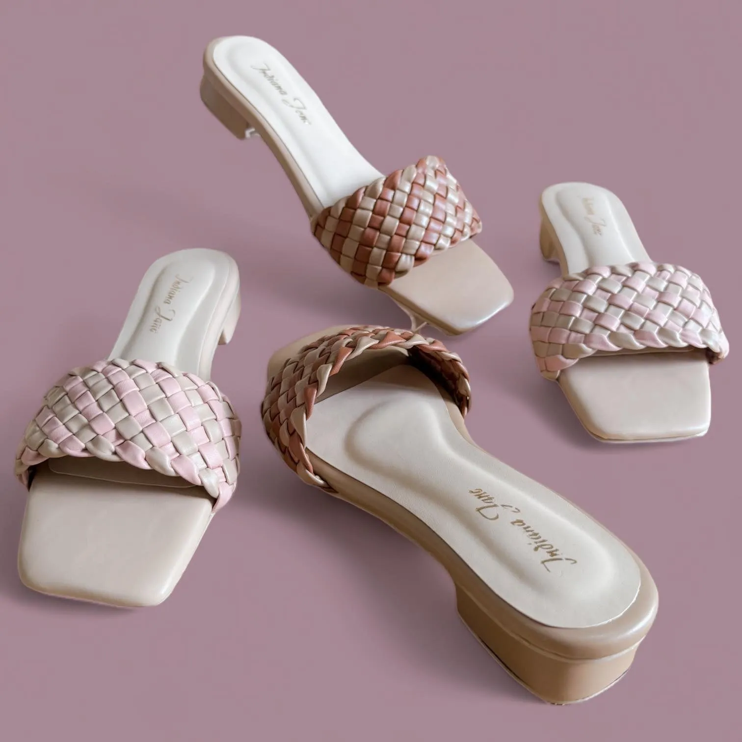 SPHYNX Two Tone Braided 1" Heels Slip Ons