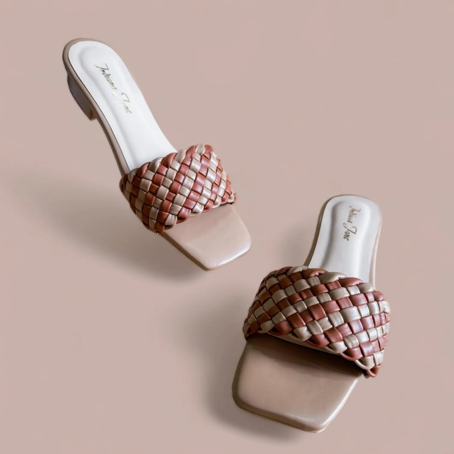 SPHYNX Two Tone Braided 1" Heels Slip Ons