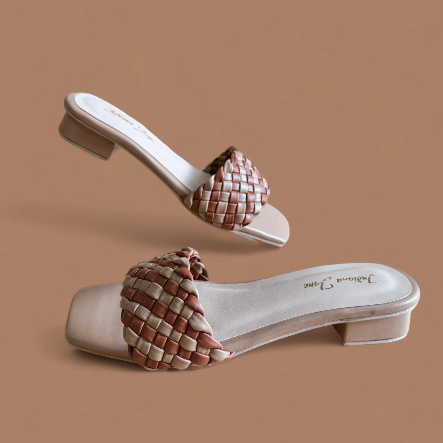 SPHYNX Two Tone Braided 1" Heels Slip Ons