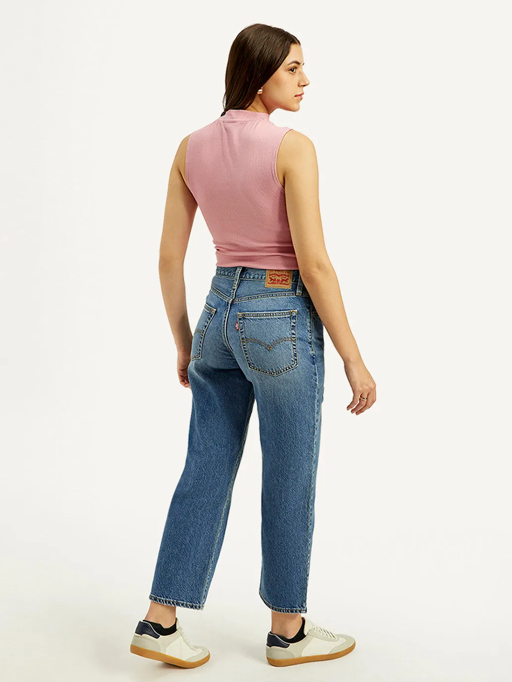 Women's Mid Rise Loose Fit Blue Jeans