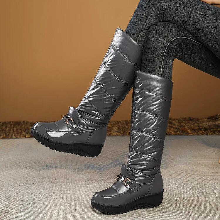 Women's Plush Waterproof Platform Wedge Knee High Snow Boots